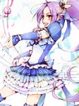  beamed_eighth_notes blue_skirt chihiko18 cure_beat dress eighth_note frills hair_ornament hairpin kurokawa_eren long_hair magical_girl musical_note ponytail precure puffy_sleeves purple_hair quarter_note quarter_rest seiren_(suite_precure) skirt smile solo staff_(music) suite_precure thighhighs treble_clef yellow_eyes zettai_ryouiki 