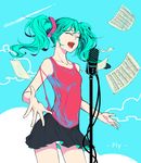  closed_eyes green_hair hatsune_miku long_hair microphone microphone_stand open_mouth panties pantyshot rong sheet_music skirt solo twintails underwear vocaloid 