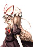  elbow_gloves gloves hat kurona long_hair profile red_eyes ribbon simple_background solo touhou very_long_hair white_background white_gloves yakumo_yukari 