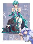  2boys :p blue_hair blush cyprus genderswap genderswap_(ftm) green_hair hatsune_miku hatsune_mikuo headphones kaito long_hair looking_at_viewer multiple_boys short_hair smile tongue tongue_out twintails vocaloid 