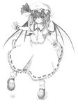  blush greyscale kurona looking_at_viewer monochrome remilia_scarlet simple_background smile solo touhou white_background wings 