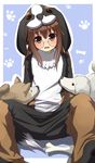  amder animal_costume bad_id bad_pixiv_id blush brown_eyes brown_hair collar dog dog_costume ga_geijutsuka_art_design_class glasses long_hair open_mouth solo yamaguchi_kisaragi 