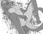  anthro black_and_white breasts dragon female fingering greyscale janse lizard masturbation monochrome navel nude reptile scalie solo tongue tongue_out 
