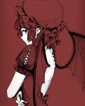  back backless_dress backless_outfit bat_wings curry_man dress fingernails hat long_fingernails monochrome pointy_ears profile red remilia_scarlet sharp_fingernails short_hair solo touhou upper_body wings 