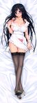 absurdres apron bare_shoulders black_hair black_legwear blue_eyes breasts chopsticks classy_cranberry's cleavage dakimakura full_body happoubi_jin heart high_heels highres lace lace-trimmed_thighhighs large_breasts long_hair mouth_hold naked_apron oze_kyouka shoes solo thighhighs wrist_cuffs 