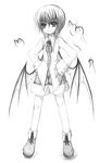  genderswap genderswap_(ftm) greyscale hands_on_hips kurona male_focus monochrome remilia_scarlet simple_background smile solo touhou white_background wings 