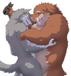  82ma47u anthro boar canine chubby duo eyes_closed hug kemono male mammal open_mouth plain_background porcine smile tazer tickle tickling tusk white_background wolf 