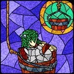  bucket faceless faux_traditional_media green_hair highres kisume koutyousan no_eyes rope solo stained_glass touhou 