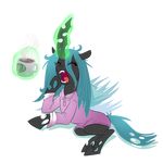  changeling clothing cup eyes_closed fangs female feral friendship_is_magic horn madmax magic my_little_pony nightgown nightwear nighty open_mouth plain_background queen_chrysalis_(mlp) solo starbucks tongue transparent_background wings yawn 