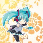  chibi cyprus green_eyes green_hair hatsune_miku long_hair necktie skirt smile solo thighhighs twintails vocaloid 