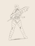 elf female iona_itova monochrome navel pencils plain_background sword weapon white_background 