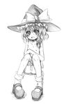  blush braid flat_chest greyscale hat kirisame_marisa kurona monochrome nipples nude open_mouth pussy simple_background sitting solo touhou white_background witch_hat 