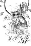  flandre_scarlet greyscale kurona looking_at_viewer monochrome simple_background smile solo touhou white_background 