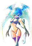  bad_id bad_pixiv_id blue_eyes blue_hair chatsubo_(yaba-yaba) claws digimon digimon_frontier head_wings mask midriff navel short_hair shoulder_pads shutumon simple_background solo thigh_gap thighhighs wings 