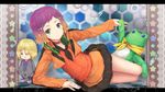  1girl aquarion_(series) aquarion_evol arm_support gradient_hair green_eyes headphones hourainingyou jin_musou multicolored_hair short_hair smile stuffed_animal stuffed_toy yunoha_thrul 