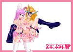  #13 animal_ears blush bunny_ears clothed_female_nude_female dildo forced legs_held_open mask pink_hair vibrator yuri 