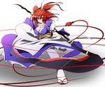  alternate_weapon bad_id bad_pixiv_id bow breasts cleavage hair_bow large_breasts onozuka_komachi red_eyes red_hair sandals scythe skirt solo tenpesuto touhou two_side_up weapon 