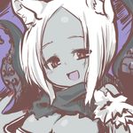  1girl animal_ears breasts grey_skin open_mouth purple_background red_eyes short_hair tentacle white_hair 