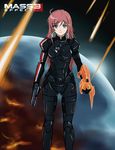  armor artist_request blue_eyes gun hair_clip katou_marika mass_effect miniskirt_pirates red_hair tagme 