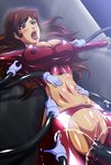  breasts brown_eyes brown_hair carnevale9 cleavage_cutout curvy erect_nipples highres large_breasts lips lipstick long_hair lupin_iii makeup mine_fujiko molestation open_mouth pussy rape red_lipstick tickling tms_entertainment toned 