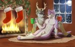  antlers canine cervine christmas claws clothing couple_(disambiguation) duo fire fireplace holidays hooves horn hybrid kutekittykatt legwear mammal mature_(disambiguation) romantic stockings winter 