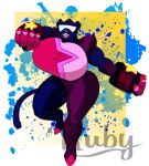  alien anthro big_breasts breasts butt cartoon_network cat clothed clothing cosplay digital_media_(artwork) ember_black eyewear feline female fur garnet gem glasses hi_res huge_breasts hybrid looking_at_viewer mammal muscular open_mouth pantherine ruby-kila smile solo steven_universe thick_thighs thick_thigs voluptuous 