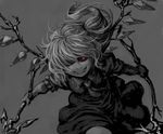  1girl fangs female flandre_scarlet monochrome solo tatsuya_(atelier_road) touhou wings 