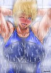  blonde_hair bloody_roar breasts large_breasts marvel_(bloody_roar) papepox2 shower smile swimsuit 