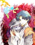  2boys bass_(violinist_of_hameln) beard black_hair blue_eyes facial_hair flower hat lute_(violinist_of_hameln) multiple_boys robe short_hair shoulder_pads violinist_of_hameln 