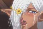  animated animated_gif blue_eyes blush cum dark_elf dark_skin elf elf_hime_nina facial licking licking_lips naughty_face pointy_ears tongue tongue_out white_hair 