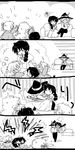  4koma comic crying cup dress family flute_(violinist_of_hameln) hair_over_one_eye hamel hat monochrome open_mouth tears violinist_of_hameln 