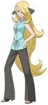  1girl alternate_costume blonde_hair official_art pokemon shirona_(pokemon) solo sugimori_ken 
