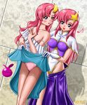  2girls artist_request blush breasts gundam gundam_seed gundam_seed_destiny haro lacus_clyne meer_campbell multiple_girls panties pantyshot pink_hair skirt skirt_lift underwear 