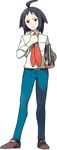  1boy ahoge black_hair blue_eyes blush book boy cheren_(pokemon) highres male male_focus necktie official_art official_artwork ohmura_yusuke pants pokemon pokemon_(game) pokemon_bw2 shirt shoes solo tie 