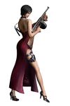  1girl 3d absurdres ada_wong bare_shoulders capcom dress game gun highres machine_gun official_art red_dress resident_evil resident_evil_4 side_slit solo survival_horror weapon 