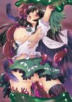  anetarou arms_up bestiality black_hair black_legwear black_wings blush bow breasts cape cunnilingus feathers hair_bow large_breasts long_hair looking_back monster nipples open_mouth oral pussy pussy_juice rape red_eyes reiuji_utsuho saliva skirt solo tears tentacle_sex tentacles thighhighs torn_clothes touhou wings 