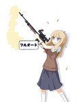  absurdres battle_rifle blonde_hair blue_eyes gun highres m14 m14_(upotte!!) rifle sai_(bankoru) school_uniform sweater_vest translated upotte!! weapon 