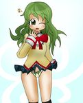  artist_request blush embarrassed green_eyes green_hair mahou_shoujo_madoka_magica panties school_uniform shizuki_hitomi solo underwear 