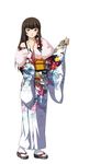  1girl brown_eyes brown_hair highres ikkitousen japanese_clothes kimono long_hair official_art solo ten'i ten'i_(ikkitousen) teni 