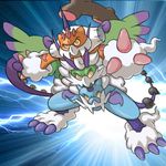  landorus multiple_tails no_humans pokemon tail thundurus tornadus white_hair wings 