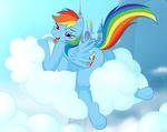  anthro anthrofied breasts canterlot castle cloud clouds cutie_mark equine female friendship_is_magic hair looking_back mammal multi-colored_hair my_little_pony nipples nude open_mouth pegasus pose purple_eyes pussy rainbow_dash_(mlp) raised_tail side_boob sky solo tongue tongue_out whitmaverick wings 