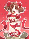  bare_shoulders bell brown_hair christmas hair_ribbon jingle_bell kannagi_youko naked_ribbon open_mouth red_eyes ribbon sack tokino twintails ukagaka 