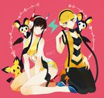  black_hair blonde_hair blue_eyes copyright_name dual_persona emolga fur_coat gen_2_pokemon gen_5_pokemon headphones kamitsure_(pokemon) long_hair mismatched_footwear multiple_girls natsuiro_xx pantyhose pichu pokemon pokemon_(creature) pokemon_(game) pokemon_bw pokemon_bw2 short_hair time_paradox 