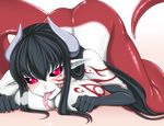  bad_id bad_pixiv_id black_hair black_sclera blush breasts demon_girl elbow_gloves gloves highres horns kiyomin lamia large_breasts long_hair markings monster_girl original pointy_ears red_eyes solo tongue white_skin 