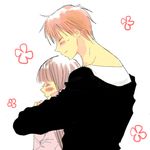  1boy 1girl blush brown_hair couple duo eyes_closed flower fruits_basket honda_tooru long_hair pink_hair short_hair sohma_kyo sohma_kyou souma_kyou usuikoromo white_background 