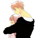  1boy 1girl blush brown_hair couple fruits_basket honda_tooru long_hair orange_eyes pink_hair short_hair sohma_kyo sohma_kyou souma_kyou usuikoromo 