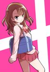  achiga_school_uniform alternate_costume bag brown_hair cardigan nobutake_(nobu0) okahashi_hatsuse ribbon saki saki_achiga-hen school_uniform side_ponytail solo 