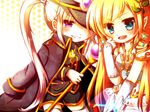  2girls blonde_hair hair_ornament hat long_hair lowres maplestory maplestory_mercedes maplestory_orca mercedes_(maplestory) multiple_girls orchid_(maplestory) pointy_ears twin_tail twintails weapon 