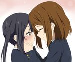  black_hair brown_hair closed_eyes comforting hands_on_another's_face hirasawa_yui ikari_manatsu k-on! long_hair multiple_girls nakano_azusa school_uniform short_hair tears twintails 