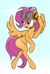  cloud equine eyewear female feral flying friendship_is_magic goggles hair headset horse long_hair mammal my_little_pony navel open_mouth pegasus pony purple_eyes purple_hair scootaloo_(mlp) simple_background solo tongue wings zev 
